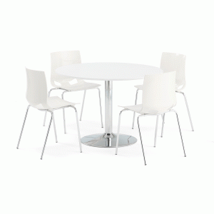 Jedálenská zostava: Stôl Lily + 4 stoličky Juno, biele
