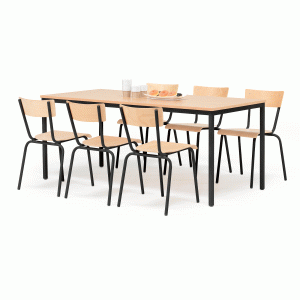 Jedálenská zostava: stôl + 6 stoličiek, buk/čierna