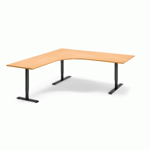 Výškovo nastaviteľný stôl Adeptus, ľavý, 2000x1800 mm, dýha buk/čierna