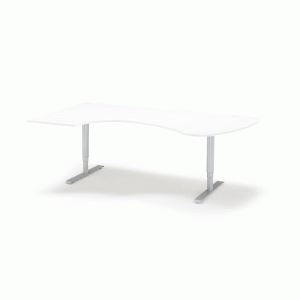 Výškovo nastaviteľný stôl Adeptus, ľavý, 2200x1200 mm, biely lam./šedá