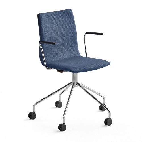 Konferenčná stolička OTTAWA, s kolieskami a opierkami rúk, modrá/chróm