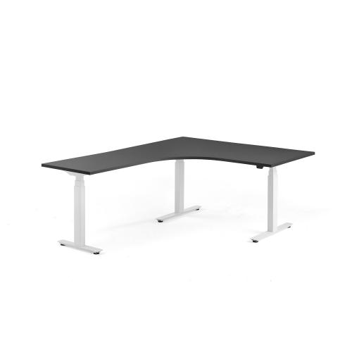 Výškovo nastaviteľný rohový stôl MODULUS, 1600x2000 mm, biela, čierna