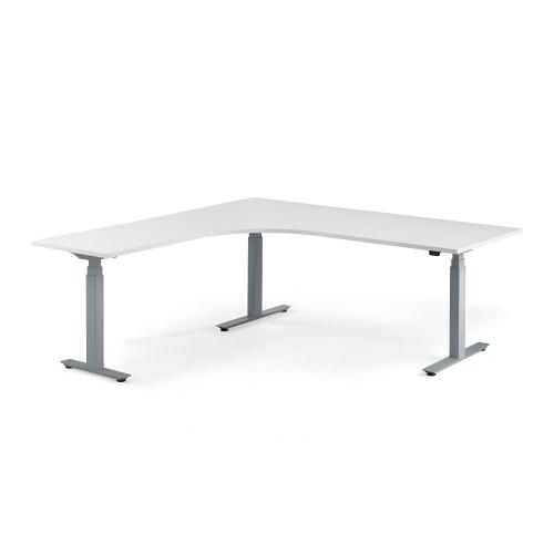 Výškovo nastaviteľný rohový stôl MODULUS, 2000x2000 mm, strieborná, biela