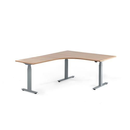 Výškovo nastaviteľný rohový stôl MODULUS, 1600x2000 mm, strieborná, dub