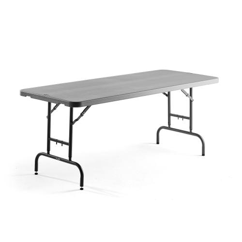 Výškovo nastaviteľný skladací stôl ROSIE, 1830x760 mm, tmavošedý
